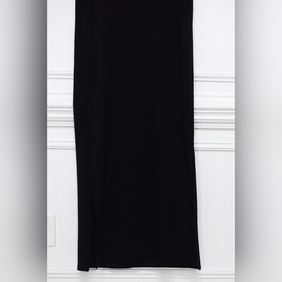 Spanx AirEssentials Maxi Dress Black Short Sleeve Side Slits Size Large Stretch - Picture 6 of 10